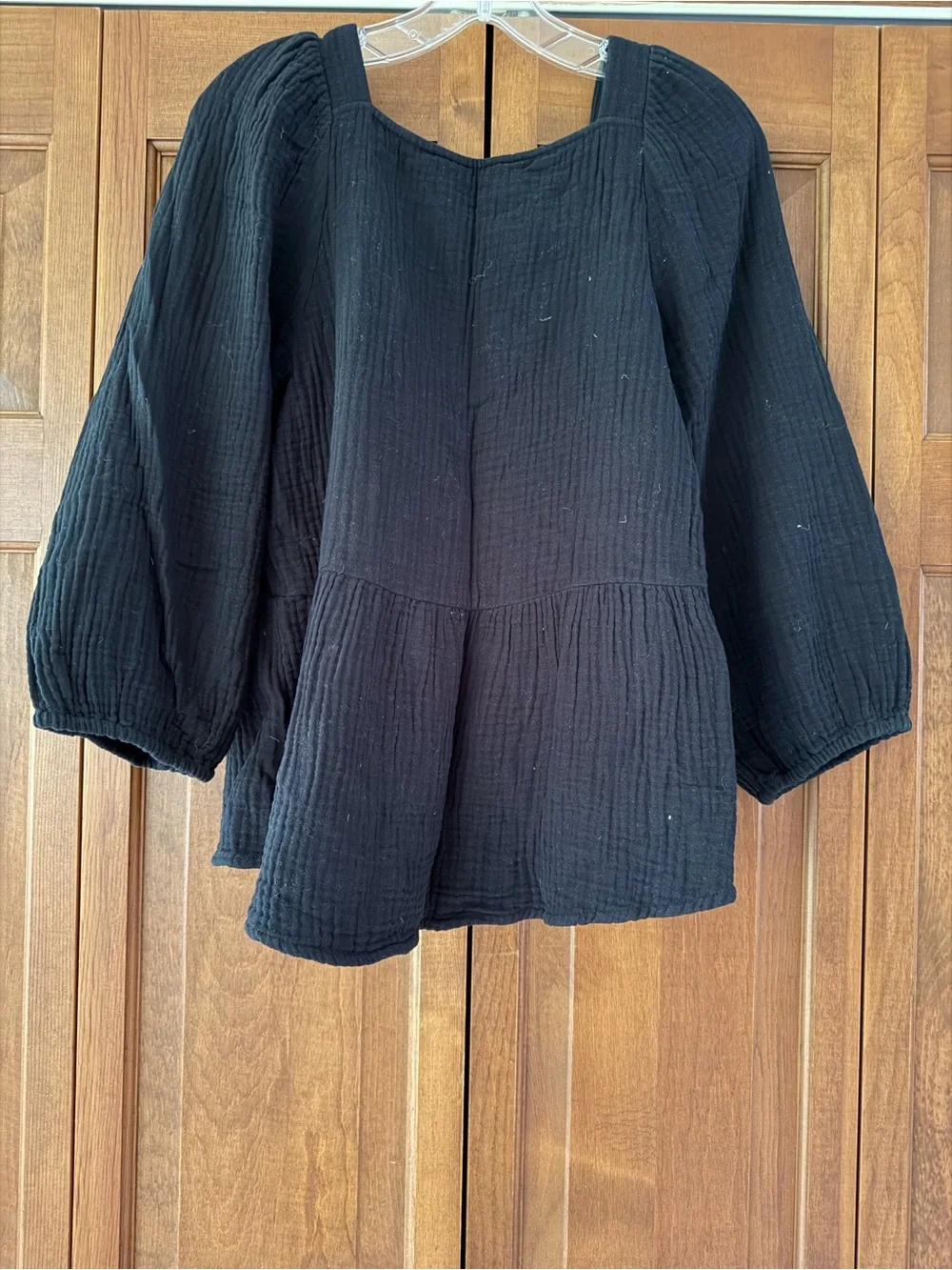 Black Puff-Sleeve Square-Neck Women's Top